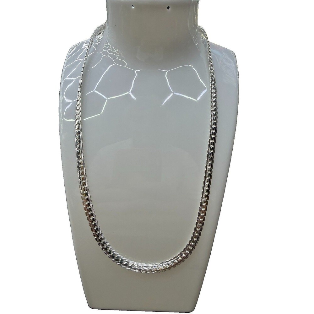 925 Silver Cuban Link Ribbed Finish Necklace 18” 5mm 17 Grams - Picture 2 of 7